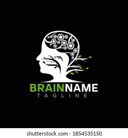 Logo del cerebro con plantilla vectorial de diseño de árbol y engranaje