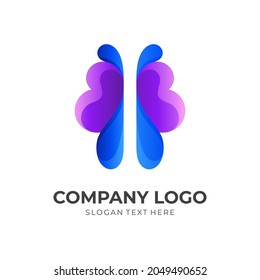 brain logo vector with 3d blue and purple color style
