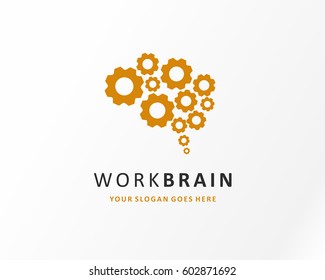 Brain Logo Vector. Gear Icon