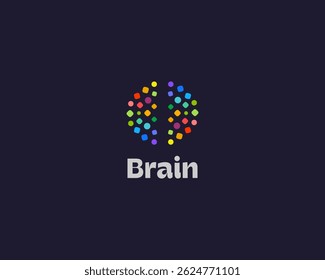 Um logótipo do cérebro de pontos abstratos coloridos. Ícone da mente intelectualmente do brainstorm universal. Conceito do logotipo da ideia. Ilustração vetorial.