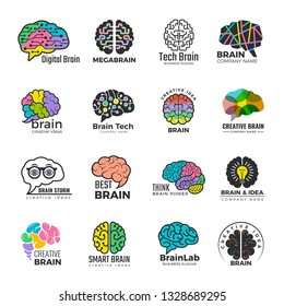 Brain logotypes. Business concept of colored smart mind innovation creative vector colored symbols