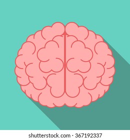 Cerebro con gran sombra sobre fondo azul turquesa. Icono de estilo plano. Educación, creatividad, imaginación, conocimiento, mente, concepto de inteligencia. Ilustración vectorial EPS 8, sin transparencia