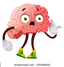 Brain is looking unhappy, illustration, vector on white background.