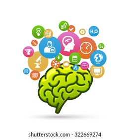 Brain with lots of icons. Vector illustration