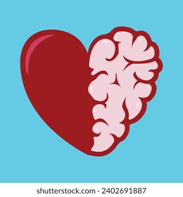 brain, love, concept, emotion, half, human, mind, organ, health, happy, illustration, character, design, vector, anatomy, balance, biology, choice, co