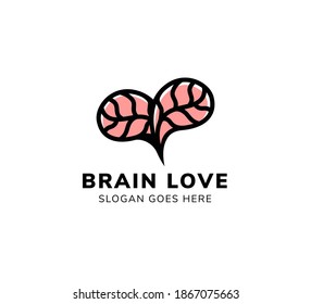 brain love logo template design use outline black color combined pink color on center