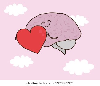 The brain in love takes off. Vector illustration.