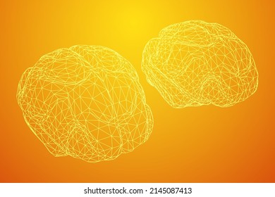 Brain. Low poly abstract digital human brain. Neural network. IQ testing, artificial intelligence virtual emulation science technology concept. Wireframe low poly mesh vector illustration.