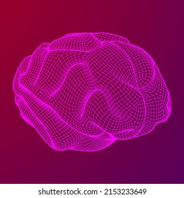 Brain. Low poly abstract digital human brain. Neural network. IQ testing, artificial intelligence virtual emulation science technology concept. Wireframe low poly mesh vector illustration.