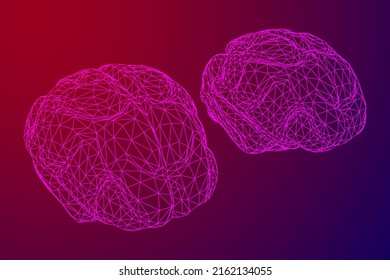 Cerebro. Cerebro humano digital abstracto de polos bajo. Red neuronal. IQ testing, inteligencia artificial virtual emulación concepto de tecnología científica. Ilustración vectorial de malla baja de malla de malla de alambre.