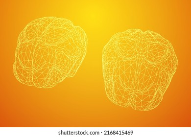 Cerebro. Cerebro humano digital abstracto de polos bajo. Red neuronal. IQ testing, inteligencia artificial virtual emulación concepto de tecnología científica. Ilustración vectorial de malla baja de malla de malla de alambre.