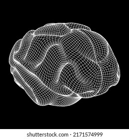 Cerebro. Cerebro humano digital abstracto de polos bajo. Red neuronal. IQ testing, inteligencia artificial virtual emulación concepto de tecnología científica. Ilustración vectorial de malla baja de malla de malla de alambre.