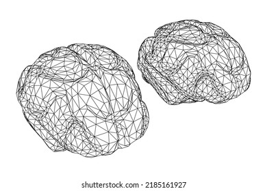 Cerebro. Cerebro humano digital abstracto de polos bajo. Red neuronal. IQ testing, inteligencia artificial virtual emulación concepto de tecnología científica. Ilustración vectorial de malla baja de malla de malla de alambre.
