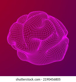 Brain. Low poly abstract digital human brain. Neural network. IQ testing, artificial intelligence virtual emulation science technology concept. Wireframe low poly mesh vector illustration.