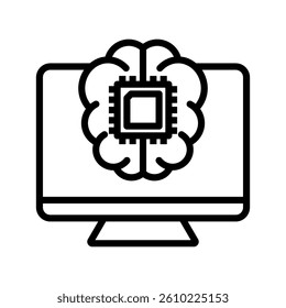 Brain Machine Interface Line Vector Illustration On White Background.