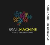 Brain Machine Logo design vector template. Think idea concept. Brainstorm power thinking brain Logotype icon Logo.