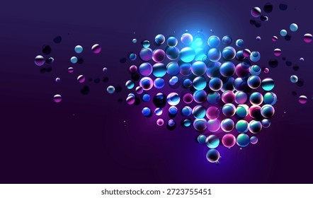 Cerebro hecho de bolas de luz 3d de fondo de Vector. Concepto de tecnología de IA. Ciencia de memoria médica o Anuncio de psicología.