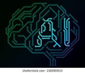 Gehirn aus gedruckten Ziehungslinien mit AI-Buchstaben