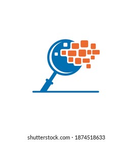Plantilla de concepto de logotipo plano de vidrio y lupa