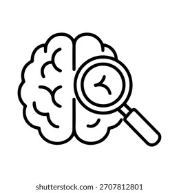 brain with magnifying glass vector line icon on a white background
Vector line icon on a white background