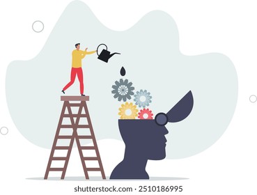 Brain maintenance, fixing emotional and mental problem, boost creativity and thinking process or improve motivation concept.flat design with people.