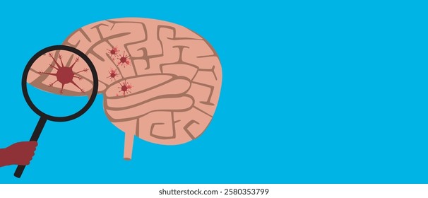 Brain with malignant tumor as oncology concept, flat vector stock illustration or copy space template with brain cancer