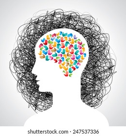brain with many hands. creative idea