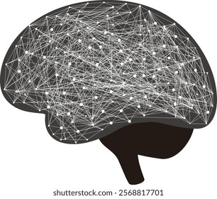 A brain with many lines and dots on it