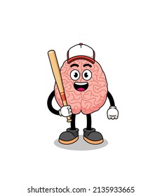brain mascot cartoon as a baseball player , character design