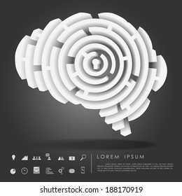 Brain Maze 3d With Business Icon Vector