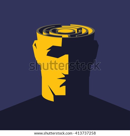 Brain maze. Male open head with labyrinth inside. Psychology concept  vector illustration.
