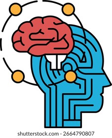 A brain with a maze on it. The maze is made of wires and the brain is surrounded by a circle