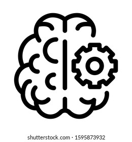Brain And Mechanism Gear Icon Vector. Outline Brain And Mechanism Gear Sign. Isolated Contour Symbol Illustration