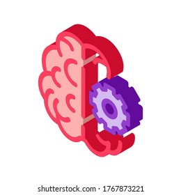 Brain And Mechanism Gear Icon Vector. Isometric Brain And Mechanism Gear sign. color isolated symbol illustration