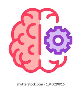 Brain And Mechanism Gear Icon Vector. Outline Brain And Mechanism Gear Sign. Isolated Contour Symbol Illustration