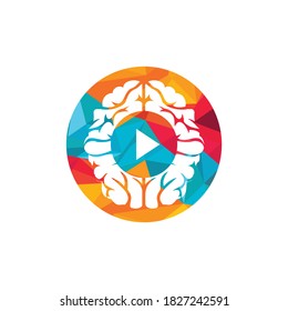 Brain media player vector logo design. Mind play logo template design.