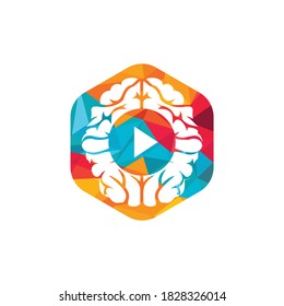 Brain media player vector logo design. Mind play logo template design.