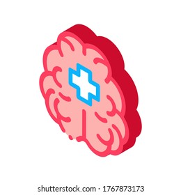 Brain And Medical Cross Icon Vector. Isometric Brain And Medical Cross sign. color isolated symbol illustration