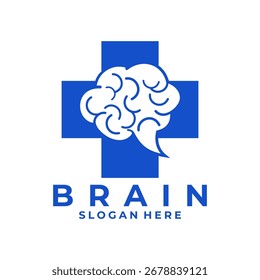 Vetor de design de logotipo médico cerebral. Modelo do logotipo de saúde cerebral