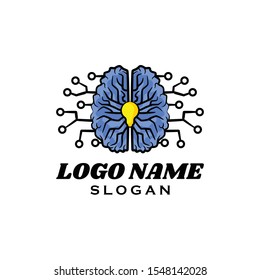 Brain medical tech Logo vector. modern healthy care. Can apply as cloud server, mobile smart phone, web site and computer service icon. Technology of biology. vintage smart scientist club community.