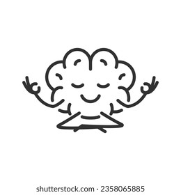 Brain meditates, linear icon. Peace of mind and tranquility. Line with editable stroke