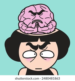 Brain Meditating Inside Young Woman Head To Reduce Negative Mood And Bad Temper Concept Card Character illustration