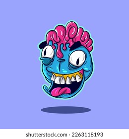 Brain Melting Monster Cartoon For T-Shirt And Sticker Designs