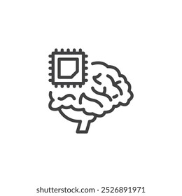 Cérebro com um chip de memória ícone linha. sinal de estilo linear para conceito móvel e web design. Ícone de vetor do contorno de memória e retenção. Símbolo, ilustração de logotipo. Gráficos vetoriais