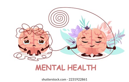 The brain with a mental disorder struggles with stress and depression, with the help of psychotherapy. Mental health. Vector illustration.