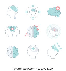 Brain And Mental Health Icons Vector Set