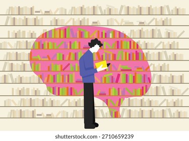 Ilustração do armazenamento da biblioteca mental cerebral