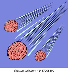 brain meteor  the intelligence the human mind  Comic cartoon pop art retro vector drawing illustration