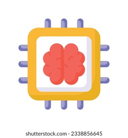 Brain with microchip, ai processor concept vector in trendy style, ready to use icon