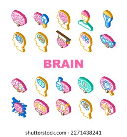 iconos de cabeza humana de mente cerebral conjunto vector. idea de inteligencia, educación creativa, pensamiento científico, anatomía de diseño, conocimiento mente mental cabeza humana ilustraciones de signos isométricos